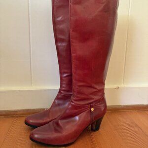 Vintage Salvatore Ferragamo Tall Zip Knee Leather Boots Red Size 6b